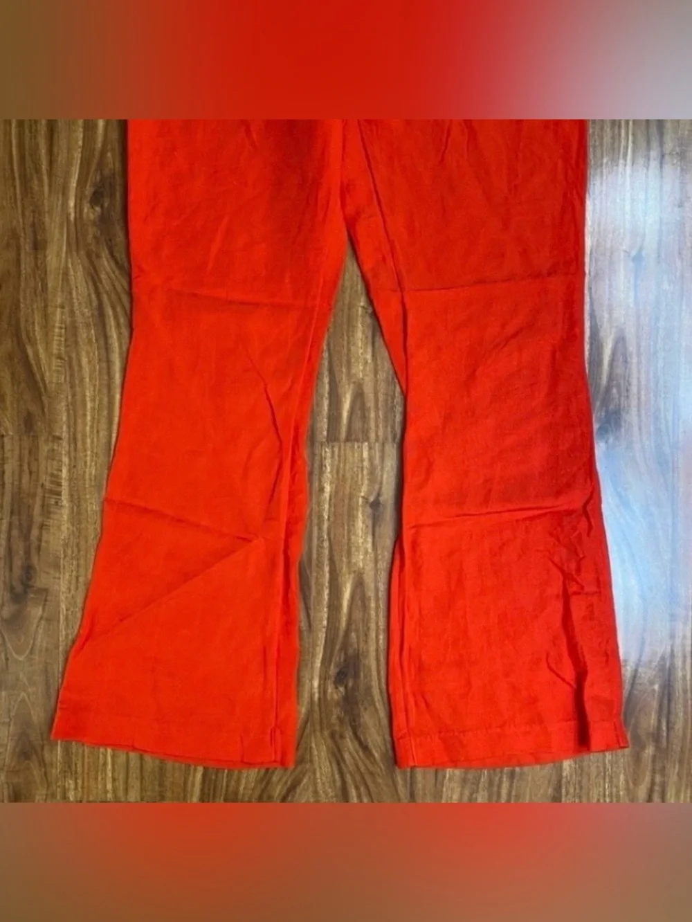 H&M Women's Orange Red Linen Mix High Waist Crop Flared Pants Size 10 Coastal